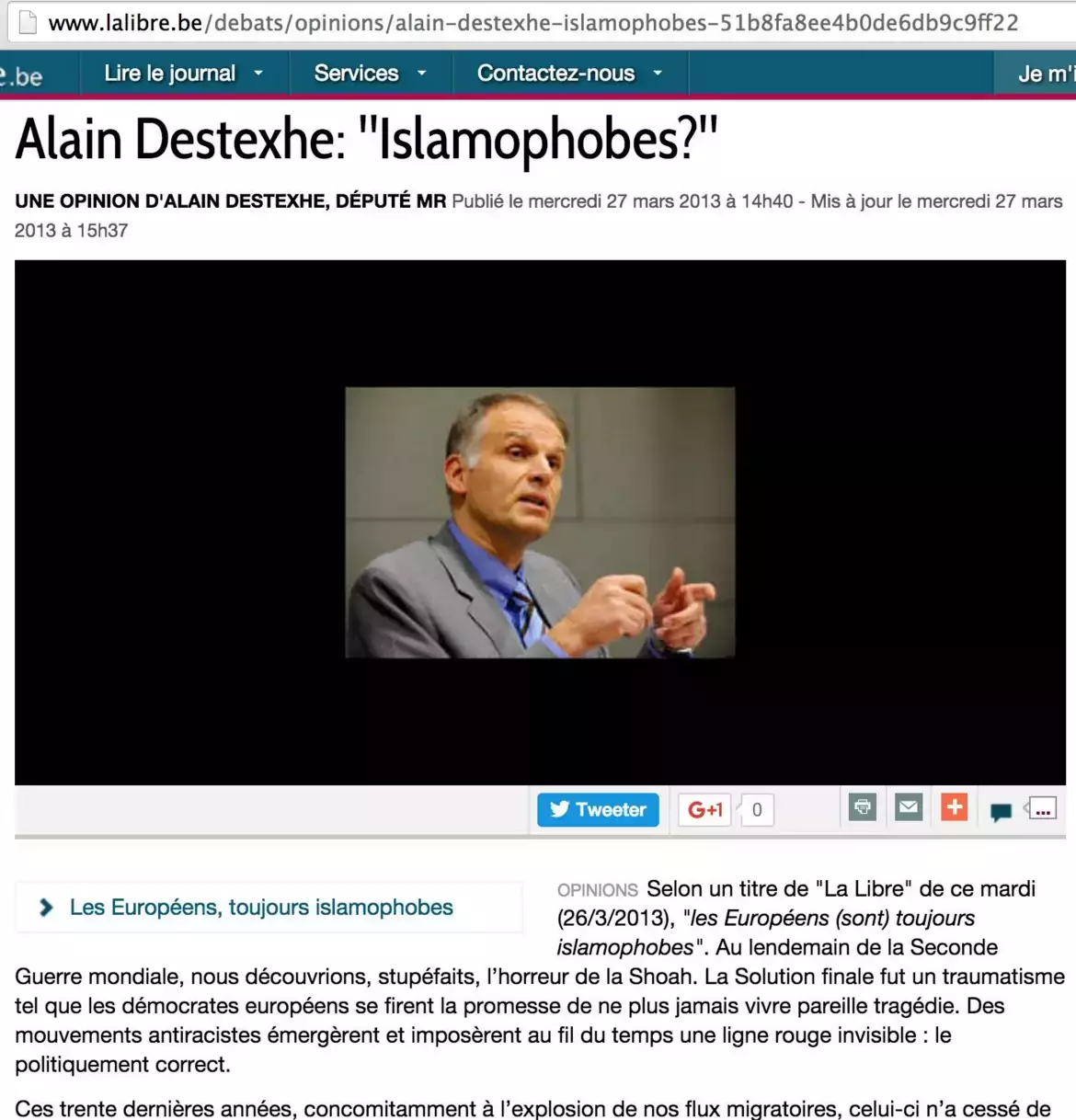 Carte blanche du député libéral Alain Desthexe niant l'existence du racisme, fustigeant "l'antiracisme" et développant une rhétorique complotiste.